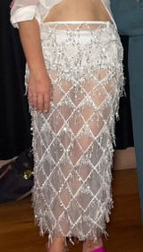 Fraly | Sheer Beaded Mesh Maxi Pencil Skirt White