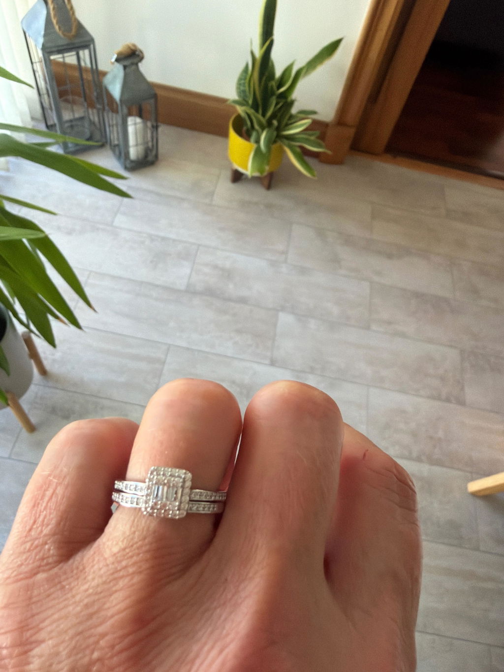 925 Sterling Silver Vintage Style Baguette & Round Ladies Ring Set
