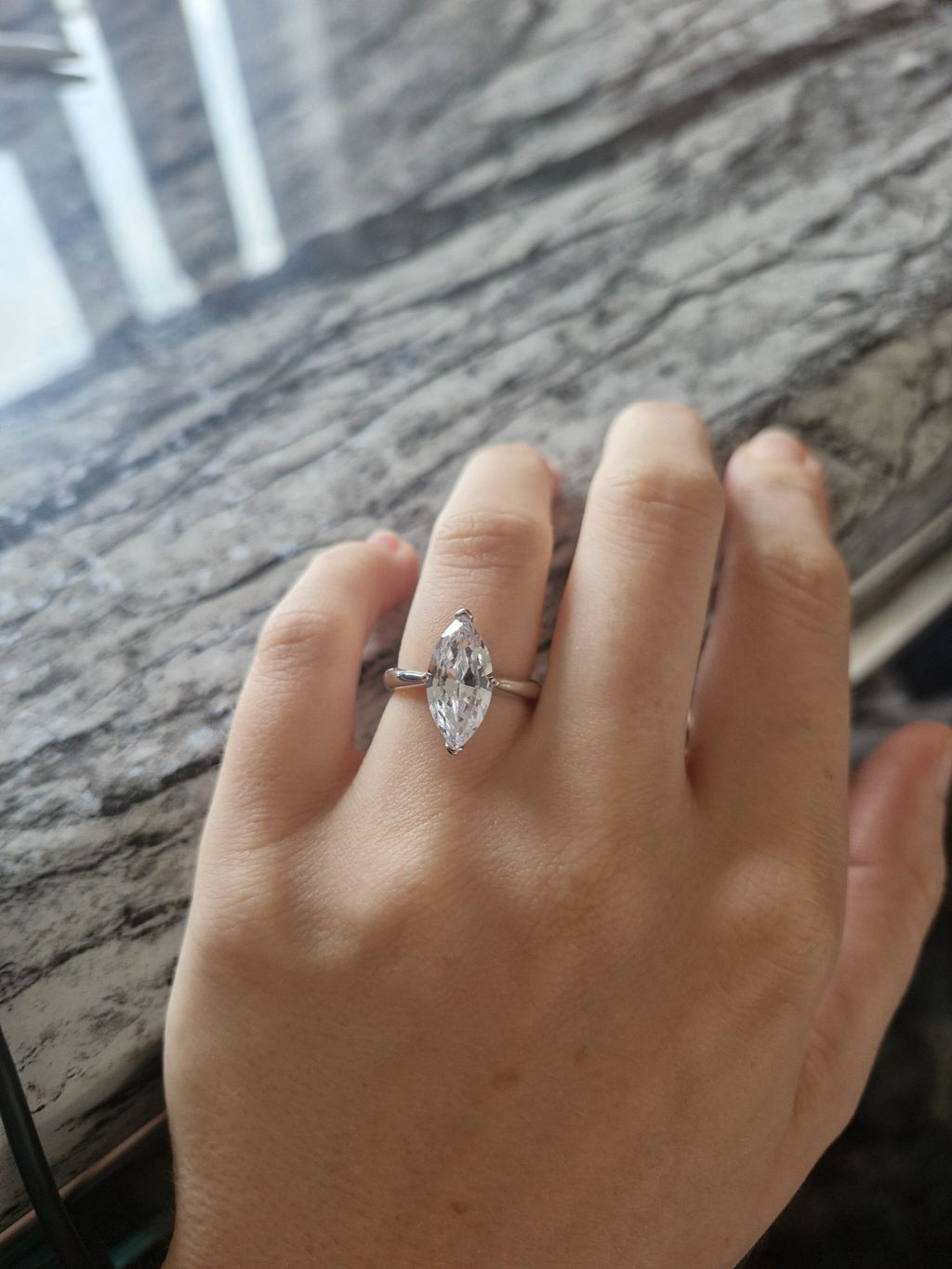 925 Sterling Silver Marquise Cut Solitaire Ring