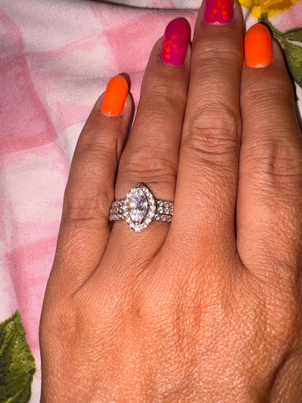 925 Sterling Silver 3 Piece Ring Set Marquise Cut Halo & Two Eternities