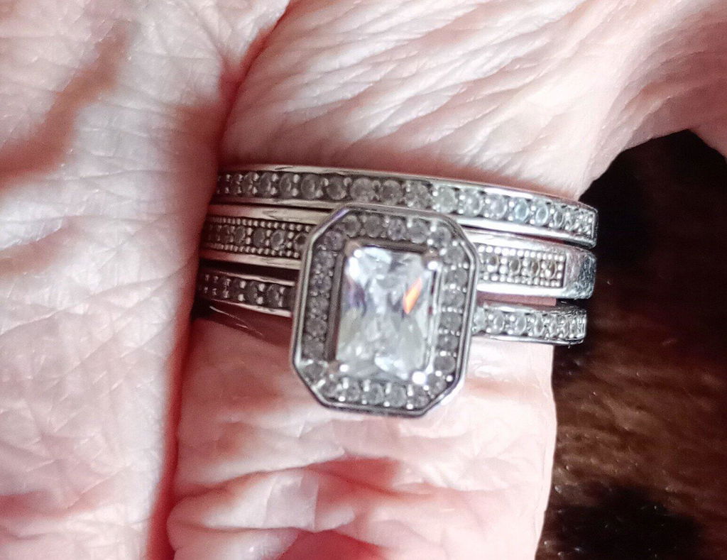 925 Sterling Silver Emerald Cut Cz Ring Set