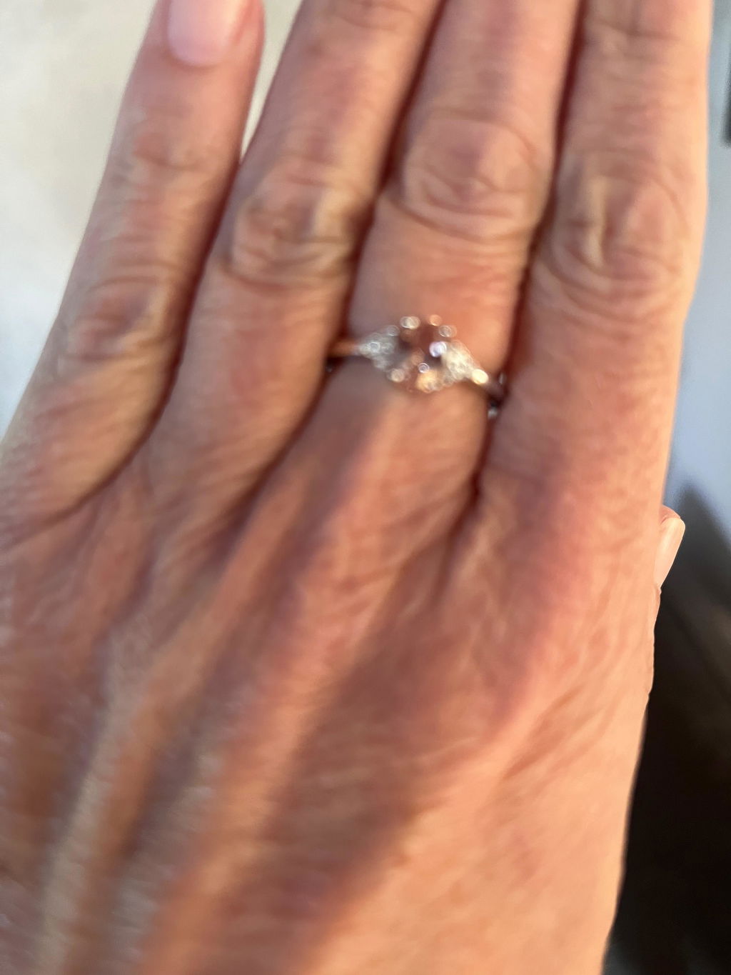 925 Sterling Silver Morganite Colour CZ Oval Ring with Trillion Sides