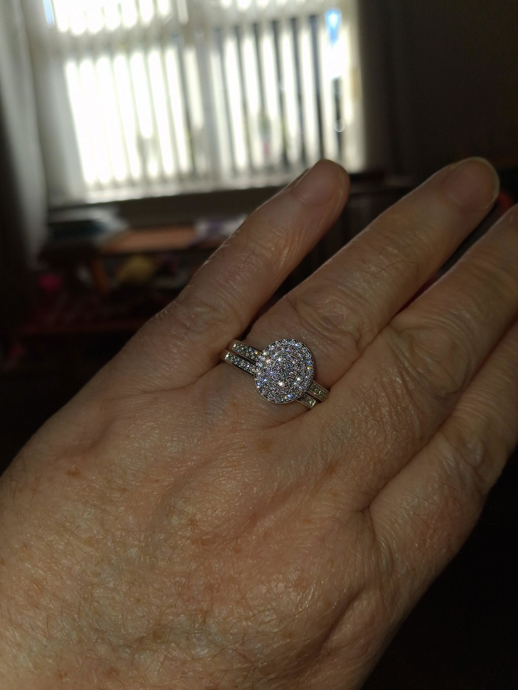 925 Sterling Silver Oval Cz Cluster Ring Set