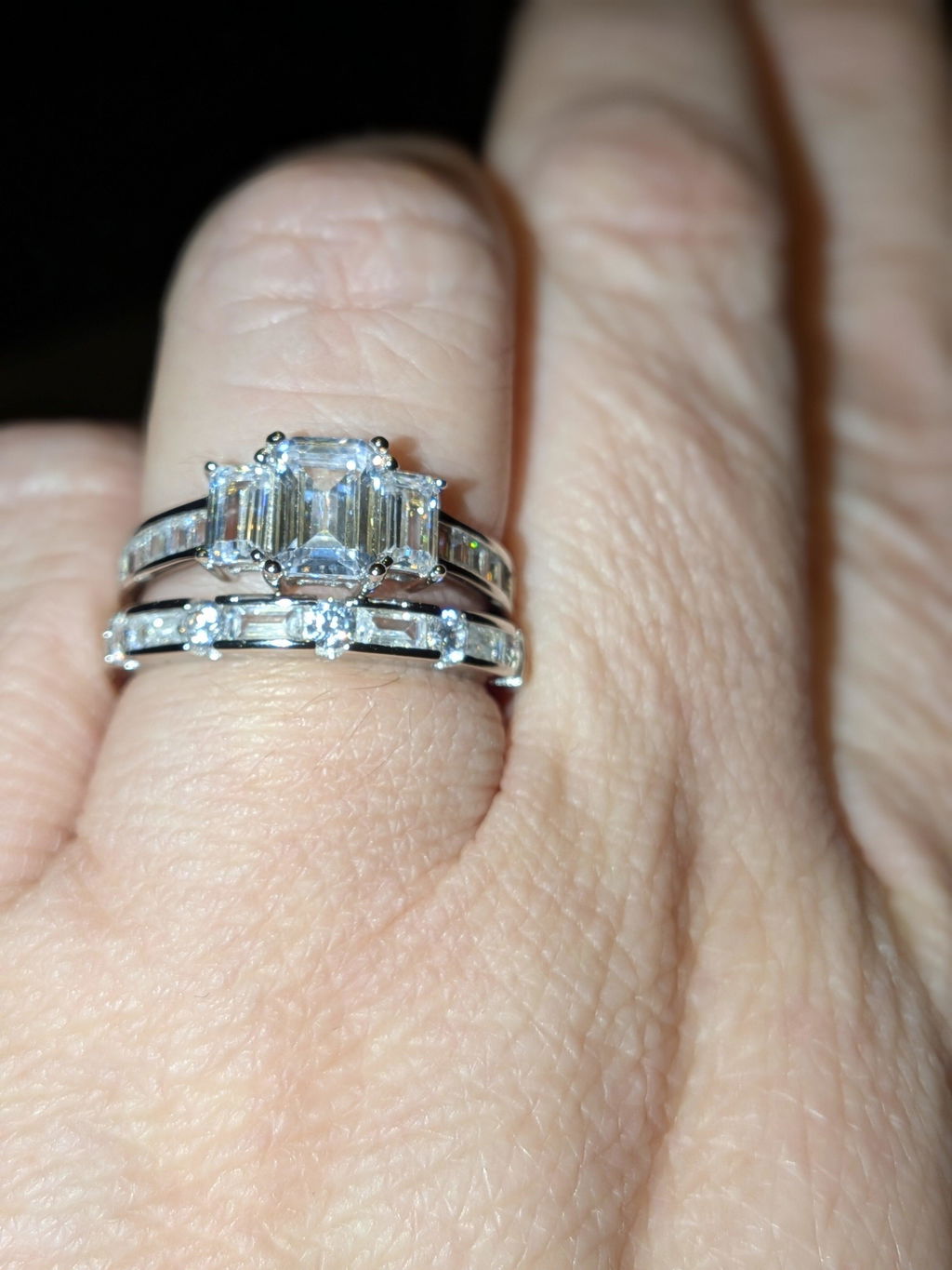 925 Sterling Silver Baguette & Round CZ Half Eternity Ring