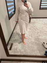 Effortless Khaki Striped Side-Tie Midi Dress