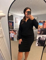 Black Ribbed Quarter Zip 2pc Skirt Set