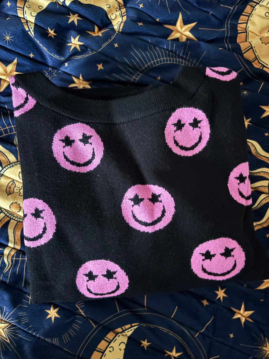 Black Smiley Face Knit Top ONLY