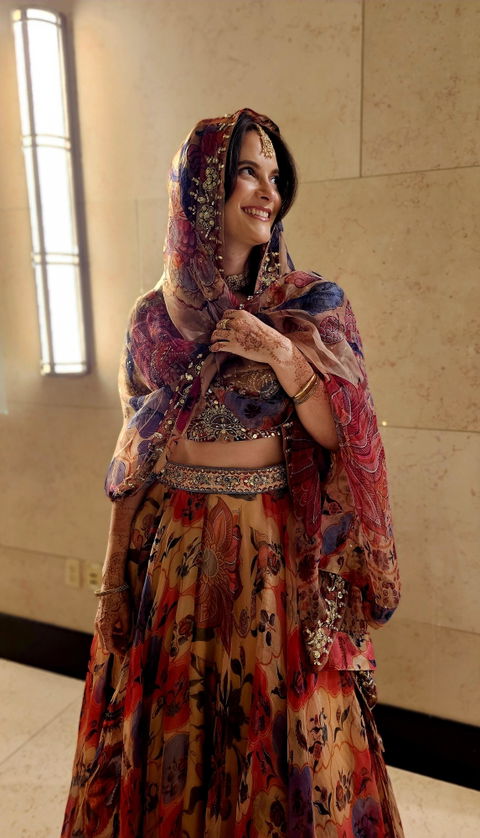 Rent Mahima Mahajan Sand Colored Organza & Raw Silk Hand Embroidered Lehenga Set
