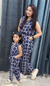 Mom and Daughter Matching Navy Printed Jumpsuit