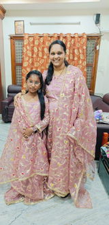 Ethnic Beige Gota Patti Gown : Mom & Daughter Twin Set