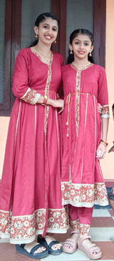 Maroon A-line Suit Matching Set for Mom and Daughter