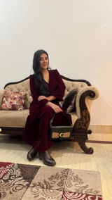 Maroon Velvet Evening Dress with Long Sleeves