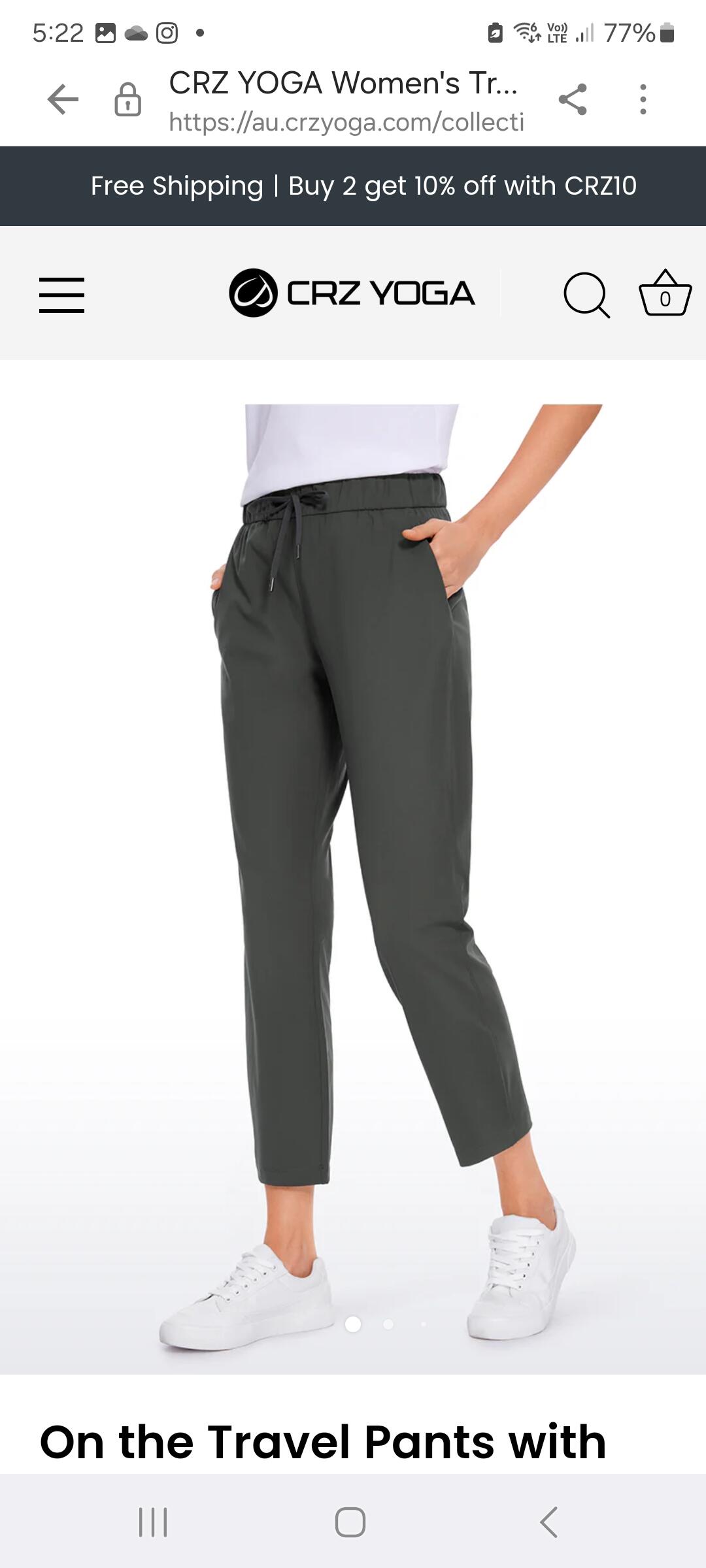 CRZ YOGA Women's Travel Slim Fit Stretch Drawstring 7/8 Pants 27