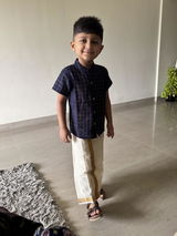 Boys Navy Gold Checkered Shirt - Traditional Festive Wear