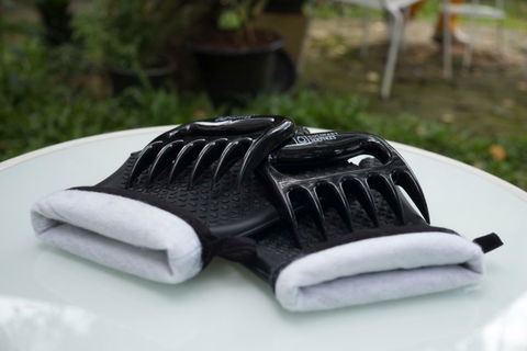 ULTIMATE SET - 5-Piece BBQ Gift Kit | Smoker Gloves, Meat Claws, Instant-Read Thermometer, Timer & Brush | No.1 Heatproof Silicone Smoker Mitts & Pulled Pork Claws for Barbecue, Grilling, Smoking, Shredding