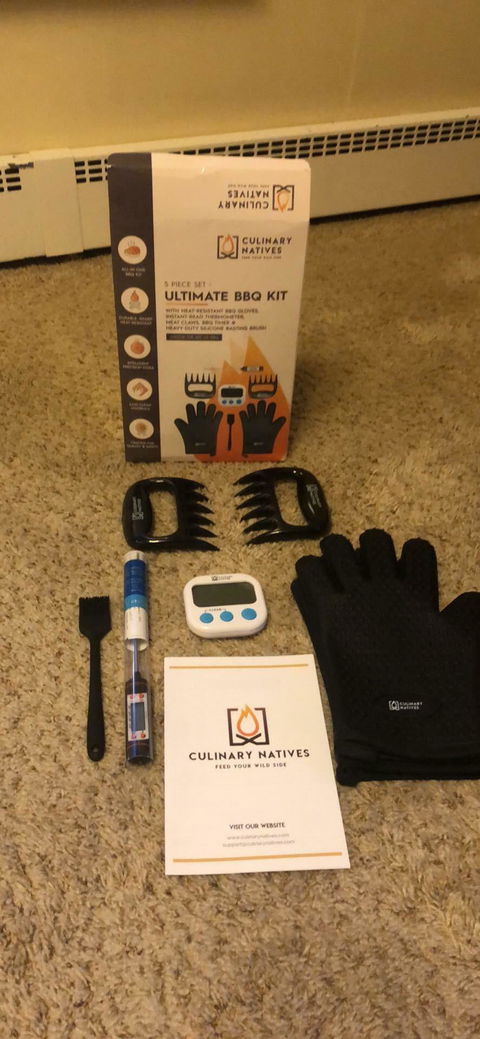 ULTIMATE SET - 5-Piece BBQ Gift Kit | Smoker Gloves, Meat Claws, Instant-Read Thermometer, Timer & Brush | No.1 Heatproof Silicone Smoker Mitts & Pulled Pork Claws for Barbecue, Grilling, Smoking, Shredding