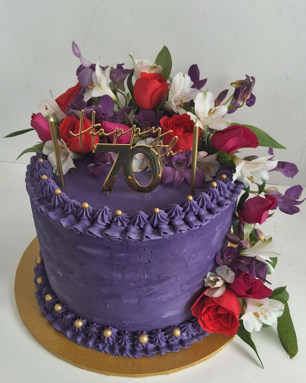 Cake Topper | Happy 70th | Gold Metal