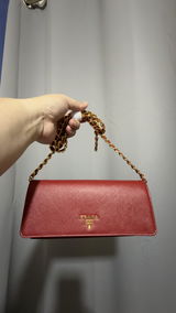 Preloved Authentic Prada Saffiano Metal Wallet on Chain in Fuoco Red