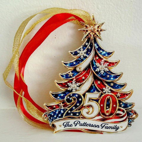 Ornament Patriotic Christmas Tree 250 - Personalized Acrylic Ornament 2d Flat, Custom Family Name America 250th Anniversary Christmas Gift, USA 1776-2026 Keepsake