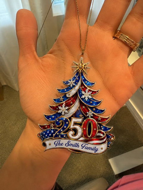 Ornament Patriotic Christmas Tree 250 - Personalized Acrylic Ornament 2d Flat, Custom Family Name America 250th Anniversary Christmas Gift, USA 1776-2026 Keepsake