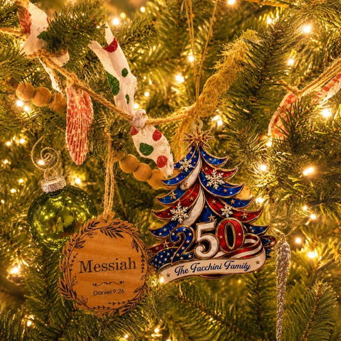 Ornament Patriotic Christmas Tree 250 - Personalized Acrylic Ornament 2d Flat, Custom Family Name America 250th Anniversary Christmas Gift, USA 1776-2026 Keepsake