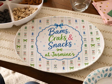 Bams, Cracks & Snacks - Personalized Platter, Game Night, Mahjong Gifts, Mahj Girls Party Decor, Mahjong Dessert Plate