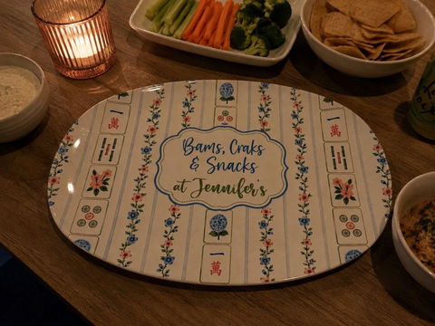 Bams, Cracks & Snacks - Personalized Platter, Game Night, Mahjong Gifts, Mahj Girls Party Decor, Mahjong Dessert Plate