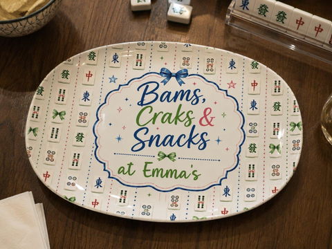 Bams, Cracks & Snacks - Personalized Platter, Game Night, Mahjong Gifts, Mahj Girls Party Decor, Mahjong Dessert Plate