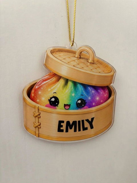 Kawaii Glitter Dumpling - Personalized Ornament, Acrylic Squishy Style Christmas Ornament, Custom Name Ornament