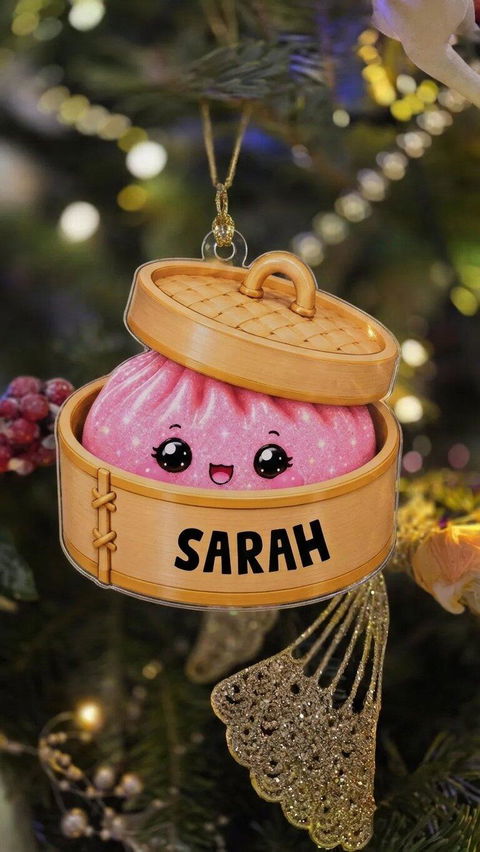 Kawaii Glitter Dumpling - Personalized Ornament, Acrylic Squishy Style Christmas Ornament, Custom Name Ornament