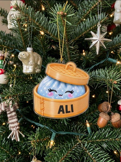 Kawaii Glitter Dumpling - Personalized Ornament, Acrylic Squishy Style Christmas Ornament, Custom Name Ornament