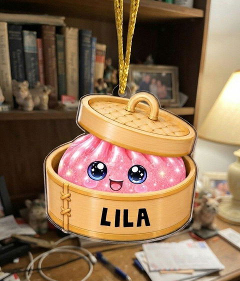 Kawaii Glitter Dumpling - Personalized Ornament, Acrylic Squishy Style Christmas Ornament, Custom Name Ornament