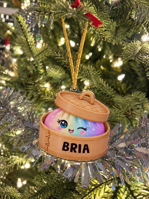 Kawaii Glitter Dumpling - Personalized Ornament, Acrylic Squishy Style Christmas Ornament, Custom Name Ornament
