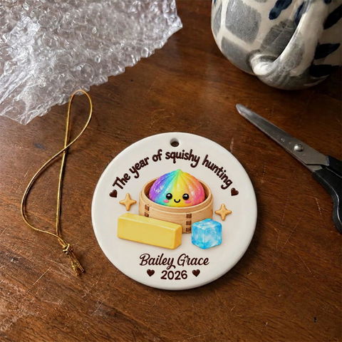Squishy Dumpling 2026 Christmas - Personalized Ceramic Ornament, Viral Dumpling Squishy, Kids Christmas, Squishy Hunting Squishies, Butter Ornament