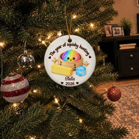 Squishy Dumpling 2026 Christmas - Personalized Ceramic Ornament, Viral Dumpling Squishy, Kids Christmas, Squishy Hunting Squishies, Butter Ornament