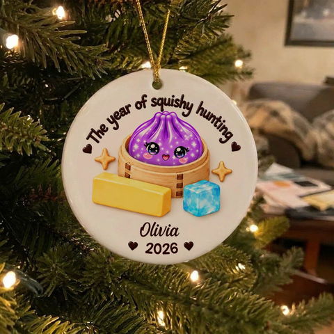Squishy Dumpling 2026 Christmas - Personalized Ceramic Ornament, Viral Dumpling Squishy, Kids Christmas, Squishy Hunting Squishies, Butter Ornament