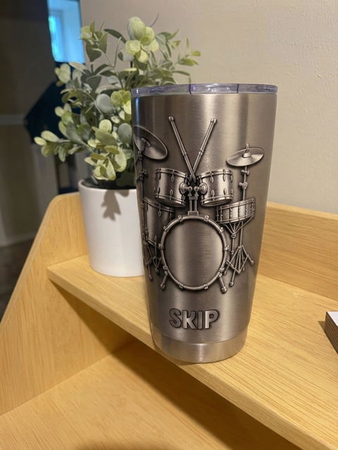 Drums Are My Therapy – Personalized Tumbler, Brushed Silver Metal Tumble, Drum Lovers Gift
