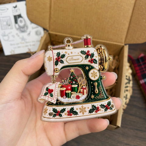 Sewing Machine Christmas- Personalized Acrylic Ornament,   Custom Name Seamstress Gift for Knitting Lover