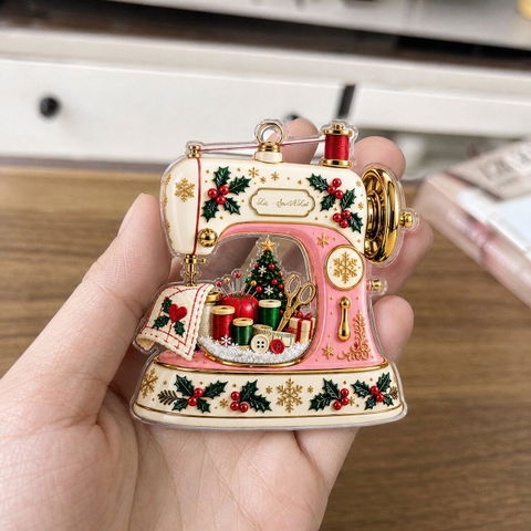 Sewing Machine Christmas- Personalized Acrylic Ornament,   Custom Name Seamstress Gift for Knitting Lover