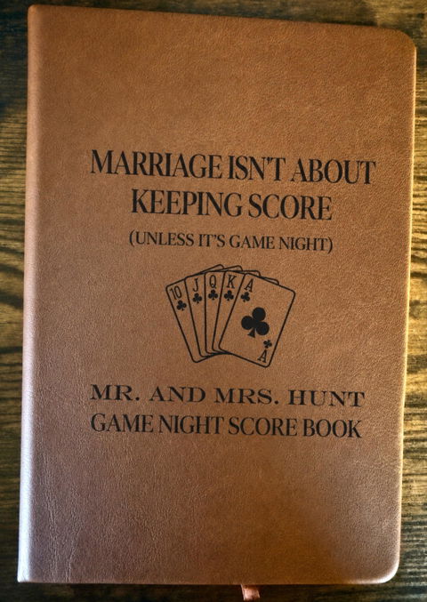 Custom Family Game Night Gifts - Personalised Leather Journal, Score Book for Couples Board,  Wedding Gift For New Mr & Mrs