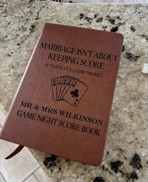 Custom Family Game Night Gifts - Personalised Leather Journal, Score Book for Couples Board,  Wedding Gift For New Mr & Mrs