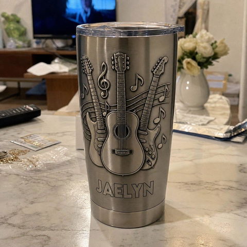 A Gift For The One Who Lets Every Chord Tell Their Story - Personalized Tumbler, Gift For Guitar Lovers, 3D Metallic Brushed Tumbler