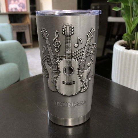 A Gift For The One Who Lets Every Chord Tell Their Story - Personalized Tumbler, Gift For Guitar Lovers, 3D Metallic Brushed Tumbler