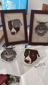 Realistic Custom Pet Portrait Embroidery in Walnut Frame