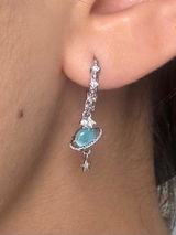 Palladium White Gold Plated Saturn Star Hoop Earrings