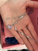 Palladium White Gold Plated Sparkle Rose Moon Necklace