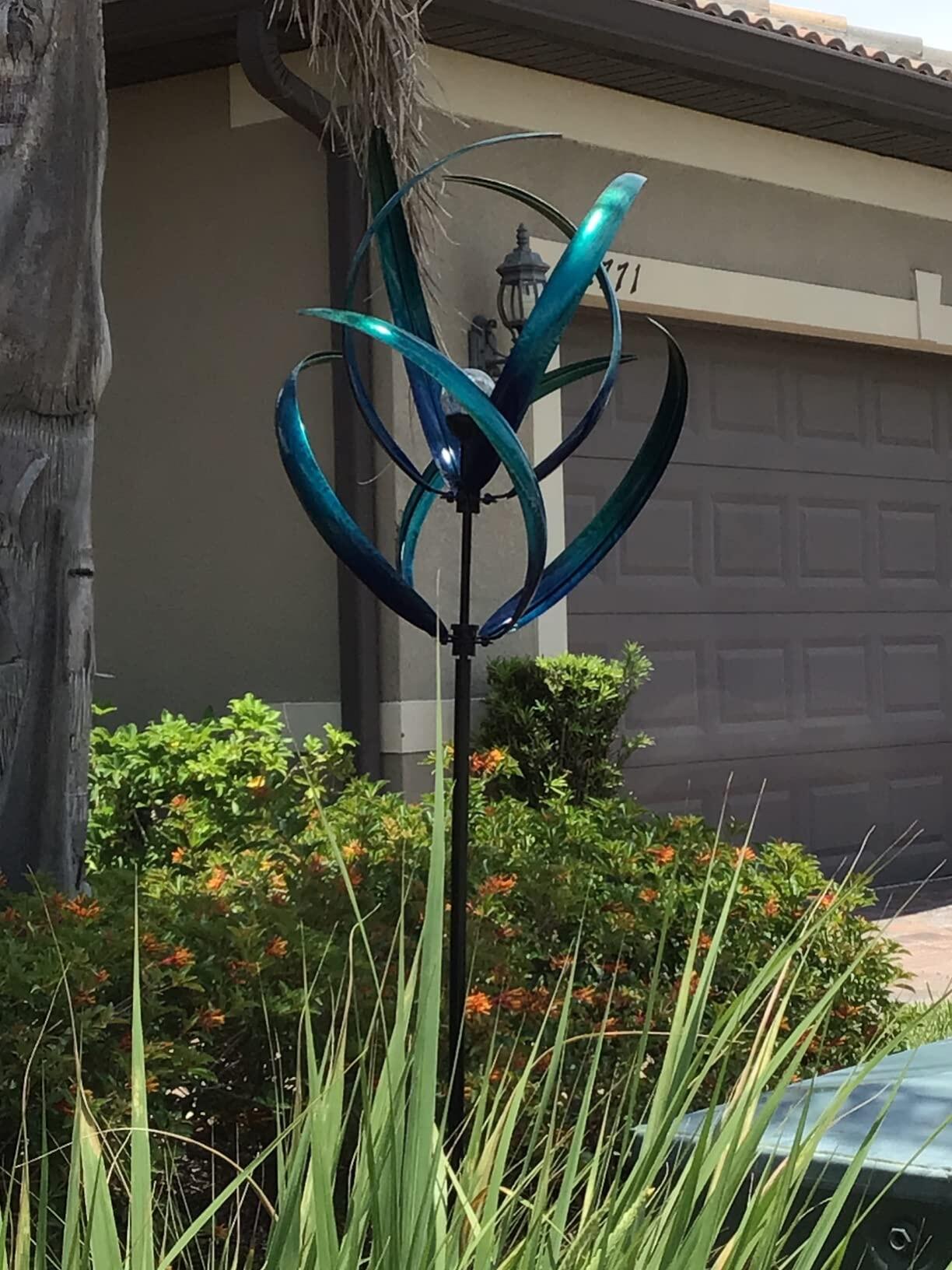 Dawn Magnolia Solar Wind Spinner, Metal Large Yard Sculpture