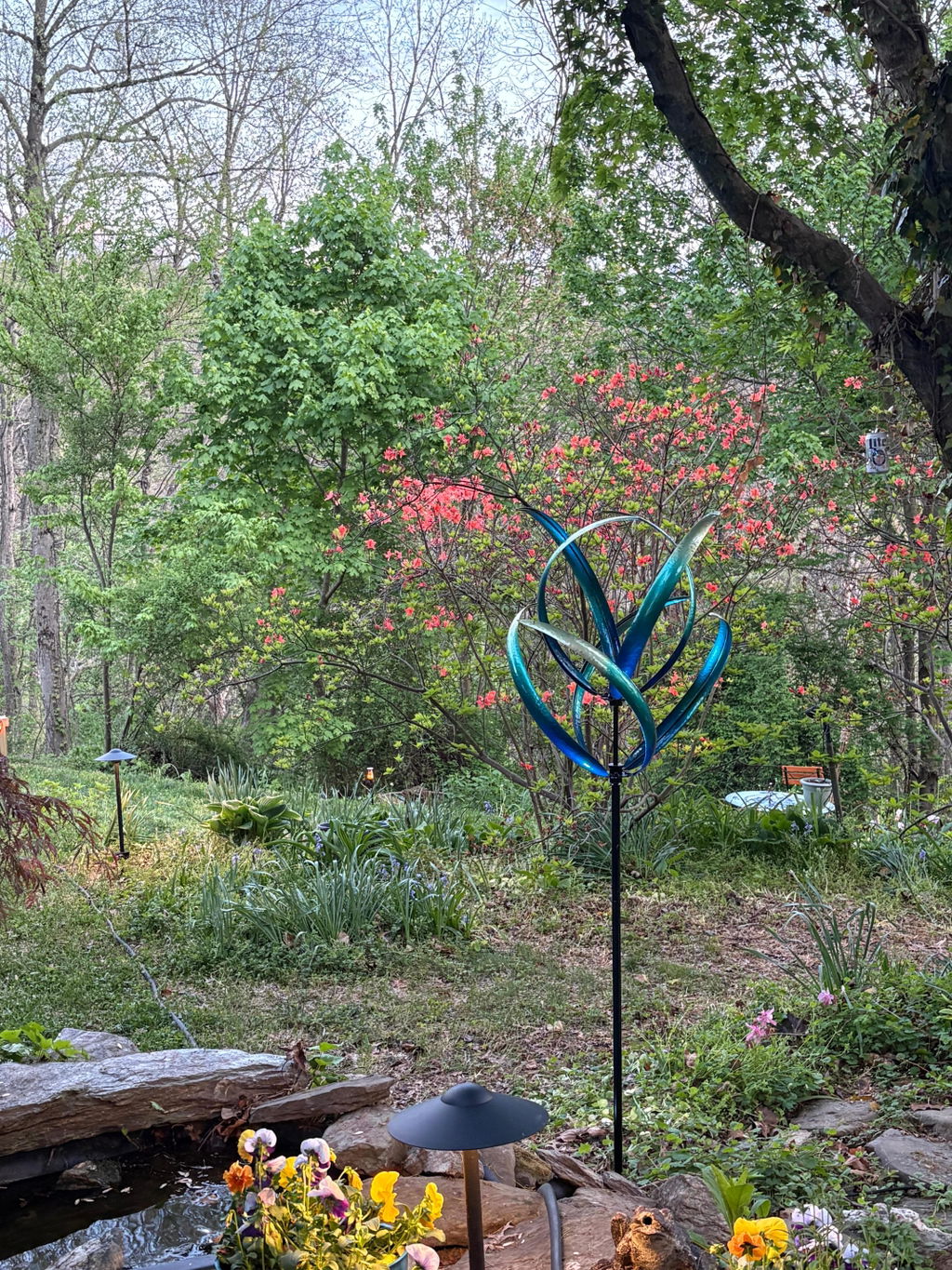 Dawn Magnolia Solar Wind Spinner, Metal Large Yard Sculpture