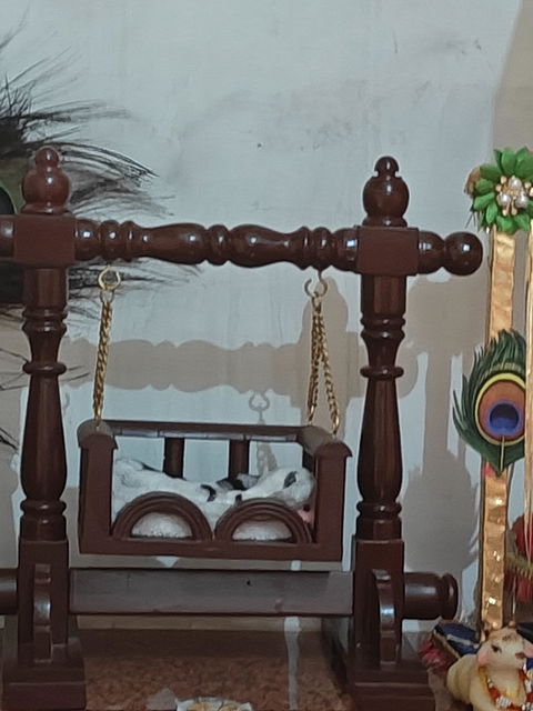 Handcrafted Wooden Jhula for Lord Krishna