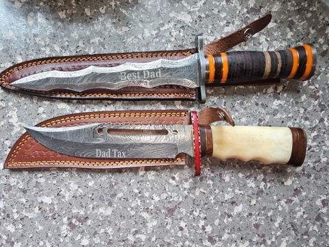 13" Double Edge Spiral Hunting Knife With RoseWood Handle Hunting Bowie knife With Damascus Guard & Pommel